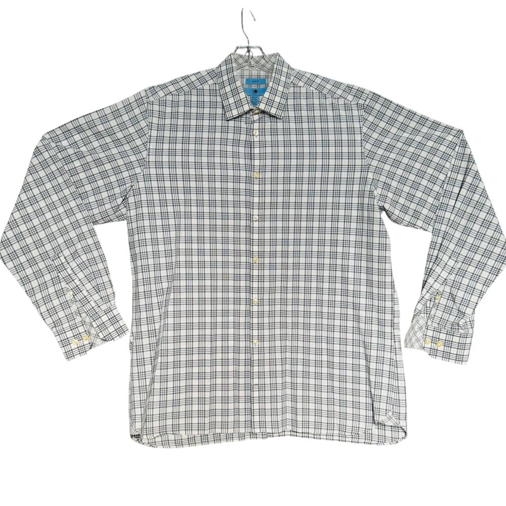 Egara Career Button Down Slim Fit 100% Cotton Shirt Men 2XLT Gray White Plaid